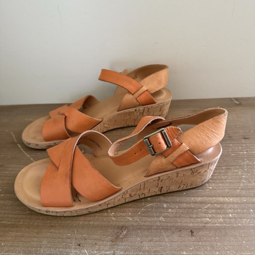 KORK EASE Orange Leather Platform Cork Heel Sandals Women Size 8